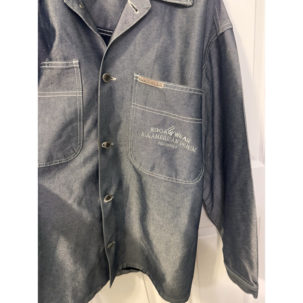 Vintage Rocawear Denim Shacket Mens L Cotton Embroidered Shirt Jacket Streetwear - Picture 6 of 12